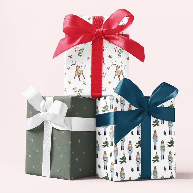 Rustic Christmas Reindeer Stars Festive Patterns Wrapping Paper Sheet (Creator Uploaded)