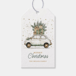 Rustic Christmas Santa Car Watercolor Gift Tags