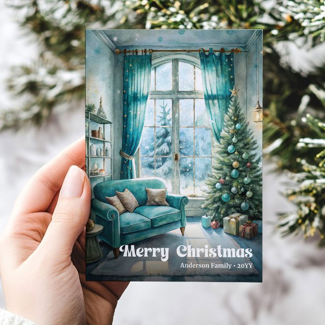 Rustic Christmas scene card festive red green tone (Rustic Christmas scene card festive red green tones

)