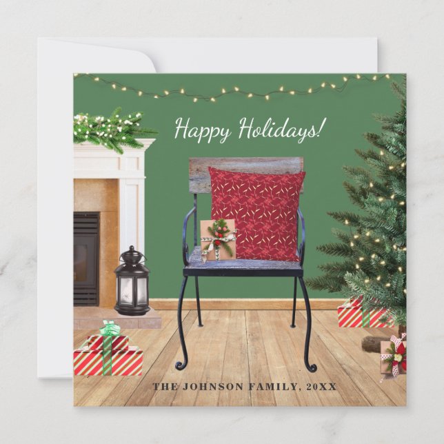 Rustic Christmas Scene Holiday Flat Card (Front)