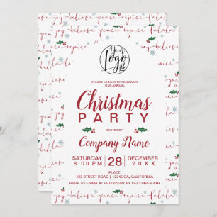 Rustic Christmas script corporate party red green Invitation