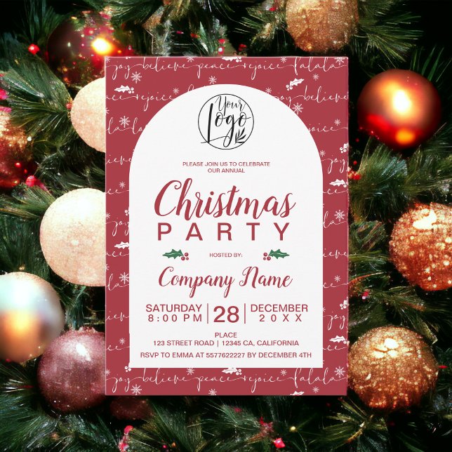 Rustic Christmas script corporate party red Invitation (Rustic Christmas script corporate party red Invitation)