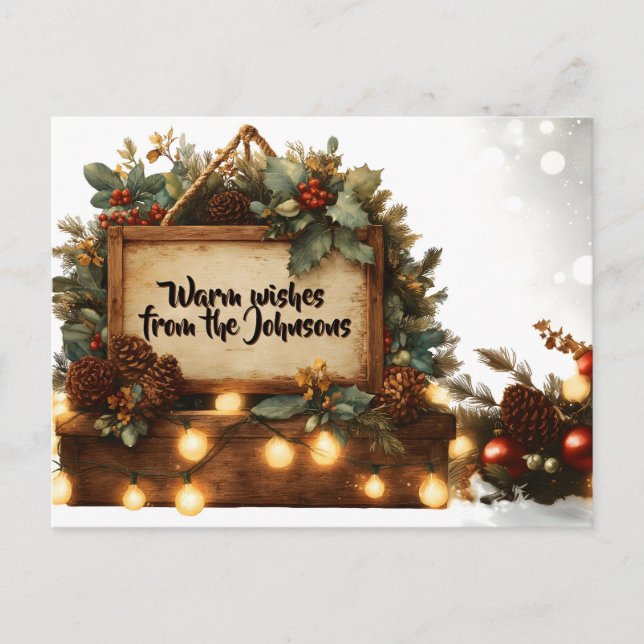 Rustic Christmas Sign Frame with Custom Text Holiday Postcard (Front)