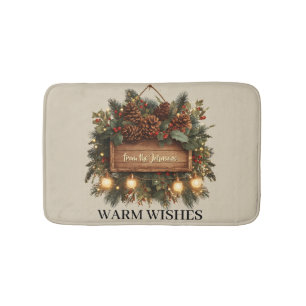 Rustic Christmas Sign with Customizable Text Bath Mat