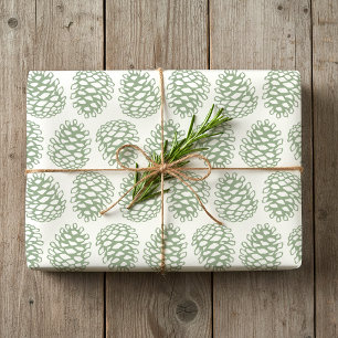 Rustic Christmas Simple Pine Cones Sage Green Wrapping Paper