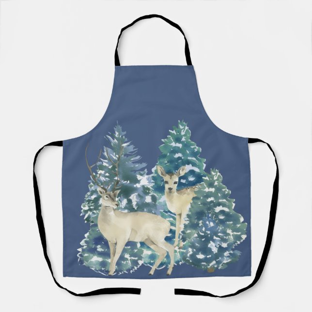 Rustic Christmas Snowy Forest Deer Decor For Home Apron (Front)