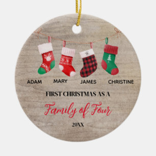 Rustic Christmas Socks as a Family of Four Ceramic Ornament
