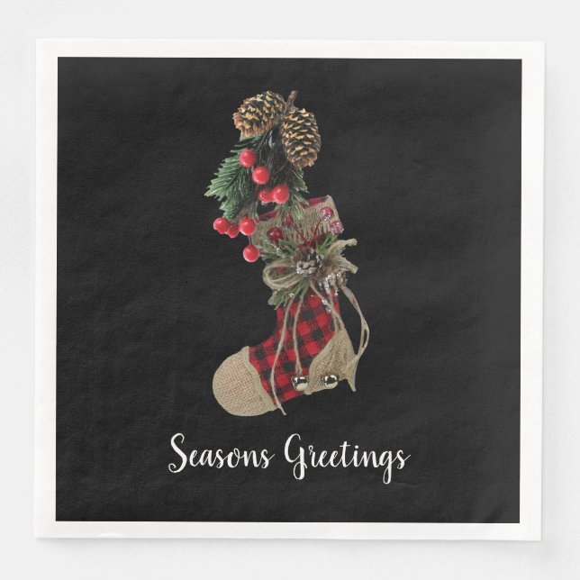 Rustic Christmas Stocking Paper Napkins (Front)