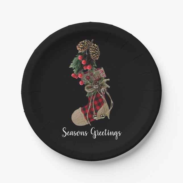 Rustic Christmas Stocking Paper Plate (Front)
