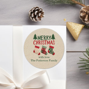 Rustic Christmas Stockings Holiday Classic Round Sticker