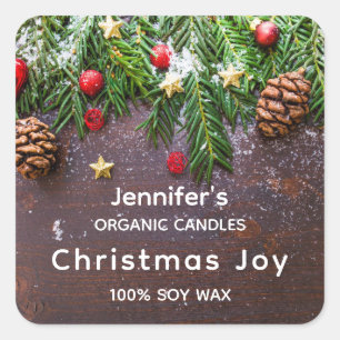 Rustic Christmas Table with Pine & Snow Candle Biz Square Sticker