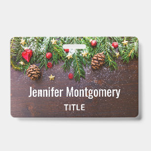 Rustic Christmas Table with Pine & Snow ID Badge