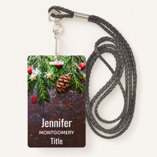 Rustic Christmas Table with Pine & Snow ID Badge