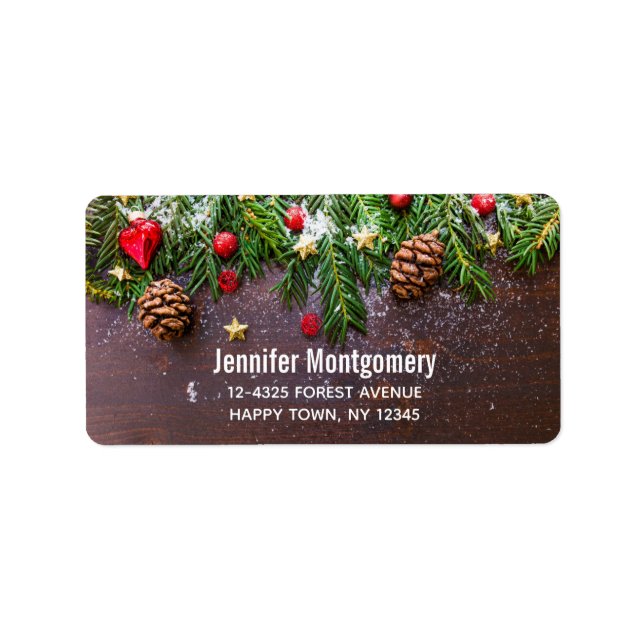 Rustic Christmas Table with Pine & Snow Label (Front)