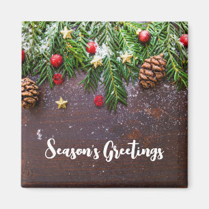 Rustic Christmas Table with Pine & Snow Magnet