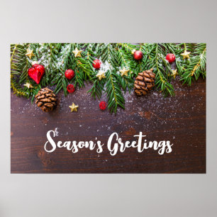 Rustic Christmas Table with Pine & Snow Poster