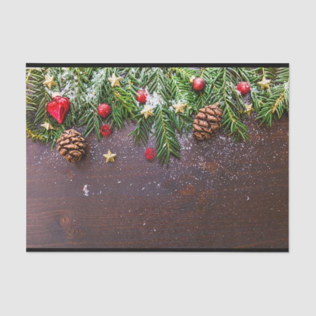 Rustic Christmas Table with Pine & Snow Tissue Paper (Front)