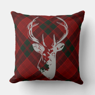 Rustic Christmas Tartan Pattern Country Deer Head Cushion