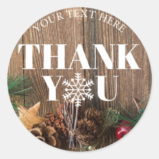 Rustic Christmas Thank You Snowflakes Classic Round Sticker