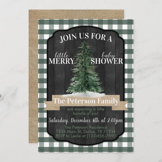 Rustic Christmas Tree Baby Shower Invitation (Front/Back)