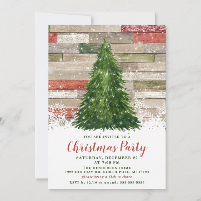 Rustic Christmas Tree Christmas Party Invitation (Front)