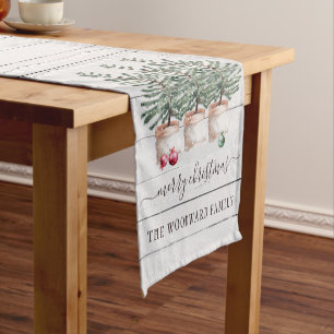 Rustic Christmas Tree Custom Family Name Short Table Runner