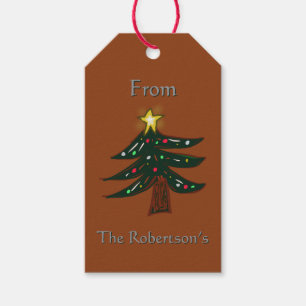 Rustic Christmas Tree Custom Name Gift Tags