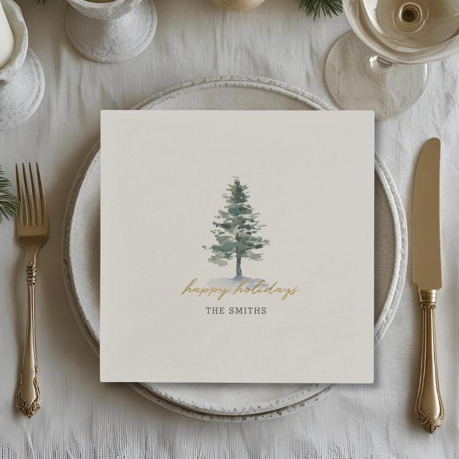 Rustic Christmas Tree Family Name Holiday Party Napkin (Creator Uploaded)