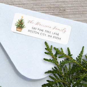 Rustic Christmas Tree In Basket Address Return Address Label