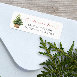 Rustic Christmas Tree In Basket Address Return Address Label