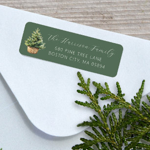 Rustic Christmas Tree In Basket Address Return Address Label
