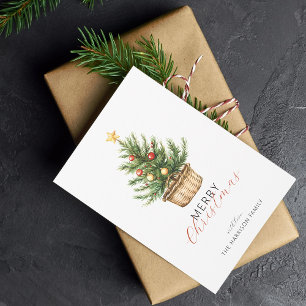 Rustic Christmas Tree In Basket Flat Holiday Card