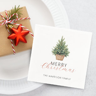 Rustic Christmas Tree In Basket Napkin