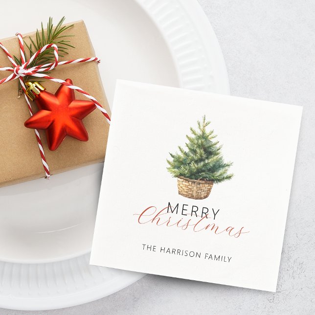 Rustic Christmas Tree In Basket Napkin (Rustic Christmas Tree In Basket Dusty Green Napkins)