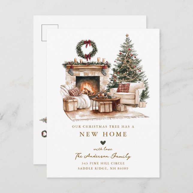 Rustic Christmas Tree New Home Card (Front/Back)