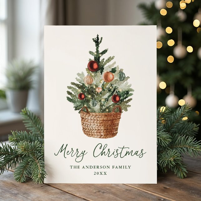 Rustic Christmas Tree Ornaments Cream Non-Photo Holiday Card (Creator Uploaded)
