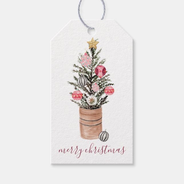 Rustic Christmas Tree & Ornaments Gift Tag (Front)