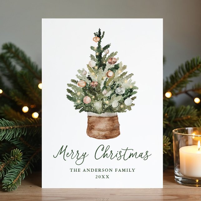 Rustic Christmas Tree Ornaments Neutral Non-Photo Holiday Card (Creator Uploaded)