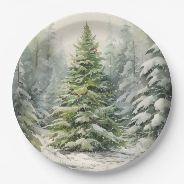Rustic Christmas Tree Paper Plate (Front)