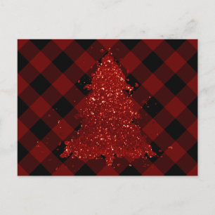 Rustic Christmas Tree   Red Buffalo Plaid Holiday Postcard