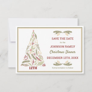 Rustic Christmas Tree Red Green Gold Festive Save The Date
