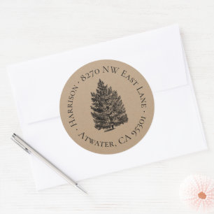 Rustic Christmas Tree Round Return Address Label