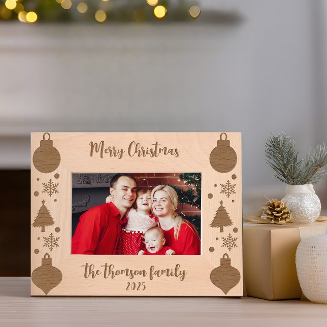 Rustic Christmas Tree Snowflake Ornaments Script Etched Frames (picture frames laser etched wooden rustic laser engraved gift keepsake couple with names wooden )