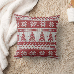 Rustic Christmas Tree Sweater Pattern Throw Pillow