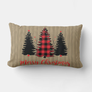 Rustic Christmas Tree Trio Lumbar Cushion