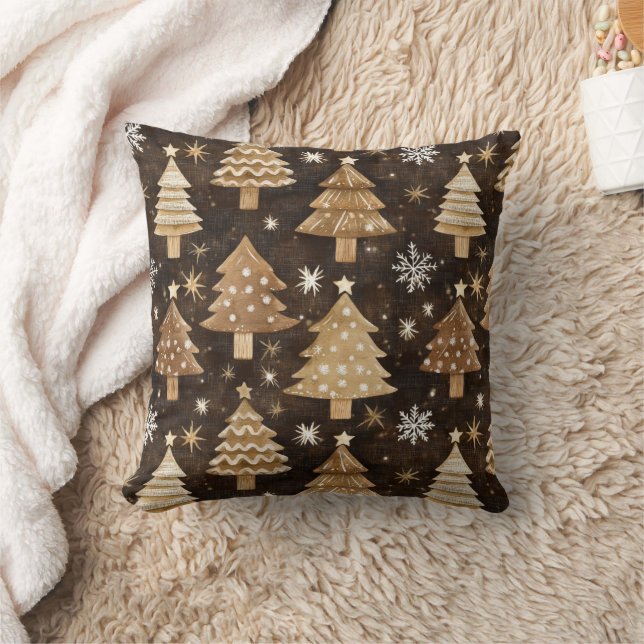 Rustic Christmas trees and snowflakes Cushion (Blanket)