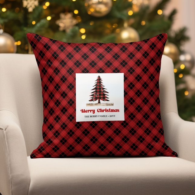 Rustic Christmas Trees Buffalo Plaid Name Pillow (Rustic Christmas Trees Buffalo Plaid Name Pillow)