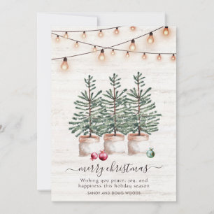 Rustic Christmas Trees Holiday Card With Greeting