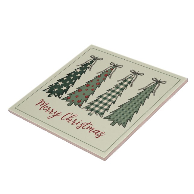 Rustic Christmas Trees Personalised Ceramic Tile (Side)