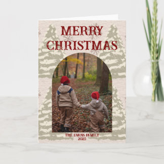 Rustic Christmas trees & snowflakes Card